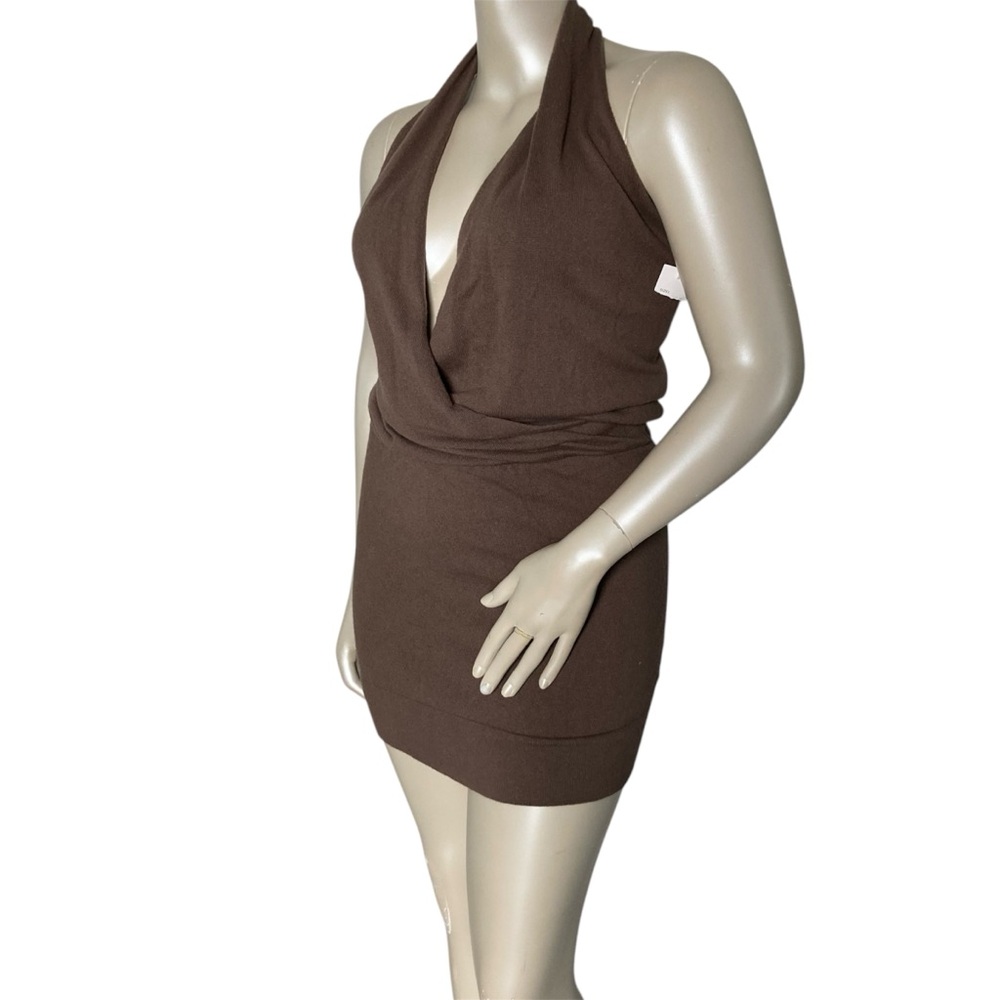 Chic Brown Cashmere Halter Dress